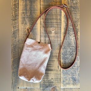 Pale Pink Linen Crossbody Bag with Leather Strap